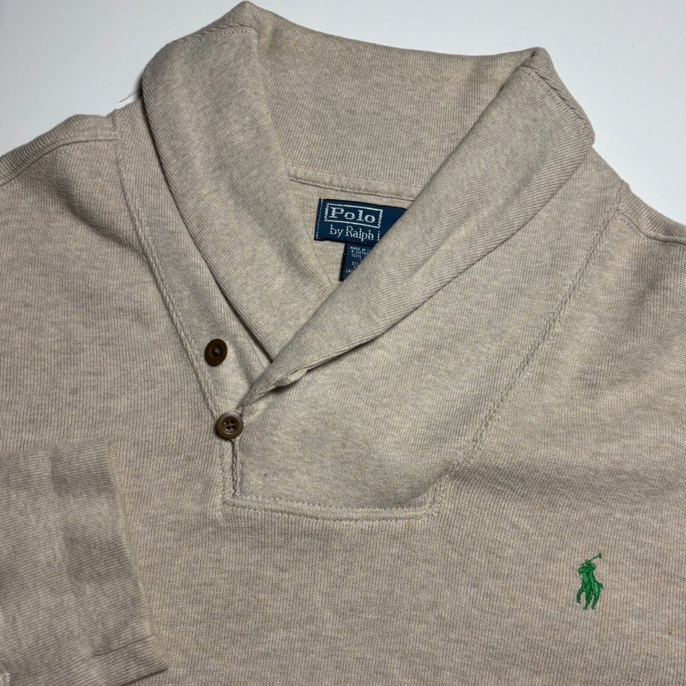 Polo Ralph Lauren Shawl Neck Pullover Sweater Mens XXL Cotton Tan Beige Preppy